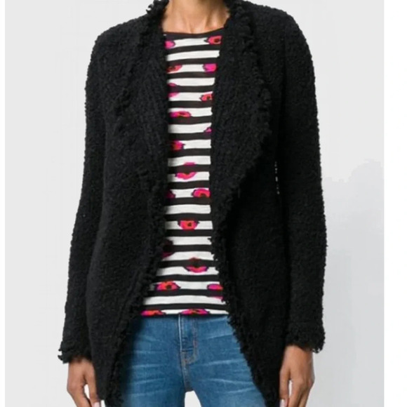 IRO $640 Campbell Frayed Boucle Knit Wool Cardigan SWEATER Jacket / 38 M Black - Picture 2 of 7